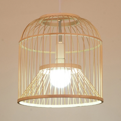 Birdcage Shape LED Pendant Lighting Living Room Bamboo Single Light Vintage Style Ceiling Lamp