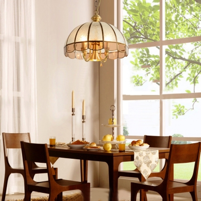 6 Lights Domed Shape Hanging Light Antique Style Glass Metal Pendant Chandelier for Dining Room