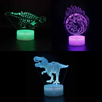7 Color Changing LED Night Light Touch Sensor Dinosaur Pattern 3D Illusion Light for Birthday Gift Decor