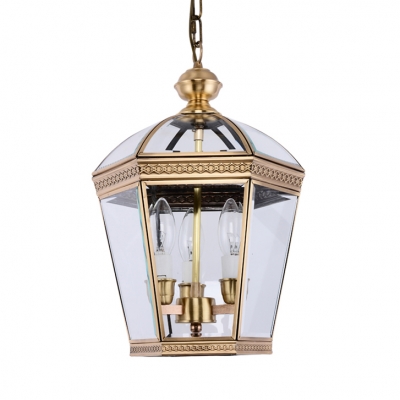 Antique Style Candle Chandelier with Shade 3 Lights Metal and Clear Glass Hanging Light for Kitchen