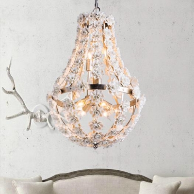 Antique Style Gold/Silver Chandelier with Flower Decoration 9 Lights Metal Pendant Lighting in Gold/Silver