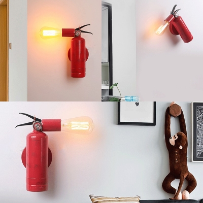 Antique Style Red Wall Lamp with Fire Extinguisher Shape Single Light Metal Wall Sconce for Bedroom
