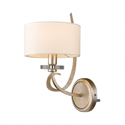 Antique Style White Wall Lamp with Drum Shade 1 Light Metal and Fabric Sconce Light for Hotel