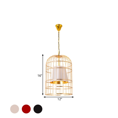 Balcony Birdcage Shape Chandelier Metal 1 Light Rustic Style Black/White/Red Ceiling Light