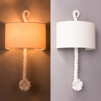 Bedroom Hotel White Wall Light with Flower Decoration Rope and Fabric 1 Light Modern Style Wall Sconce