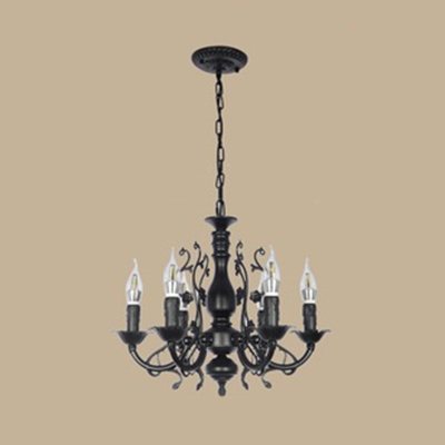 Colonial Style Black/White Chandelier with Candle 3/5/6 Lights Metal Hanging Light for Bedroom
