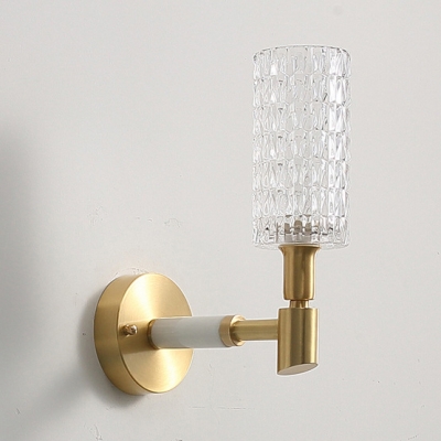 Contemporary Cylinder Shade Wall Sconce Glass Metal 1 Light Brass Wall Light for Bedroom