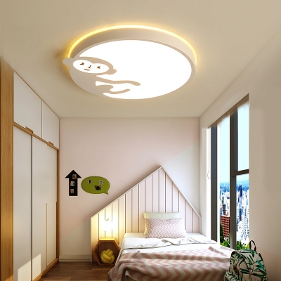 Creative White Ceiling Light with Money Pattern White/Third Gear/Stepless Dimming Flush Ceiling Light for Kids Room