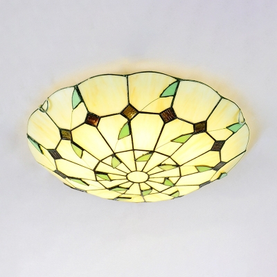Dining Room Dome Ceiling Light Stained Glass Rustic Style Flush Mount Light in Beige
