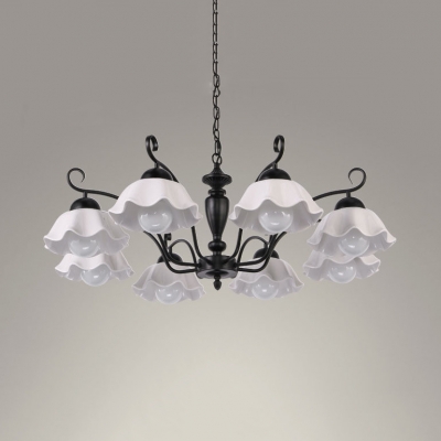 Dining Room Scalloped Edged Chandelier Metal and Ceramics 3/6/8 Lights Classic Black Ceiling Light