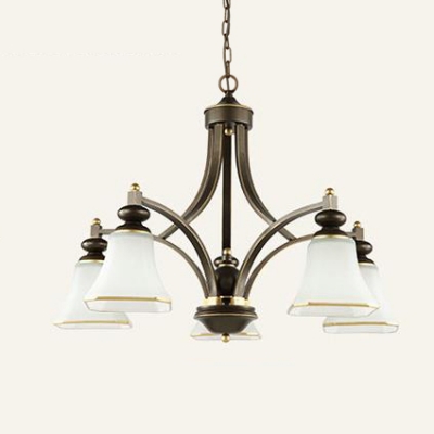 Down Lighting Suspension Light 3/5/6/8 Lights Antique Style Metal Glass Chandelier for Dining Room