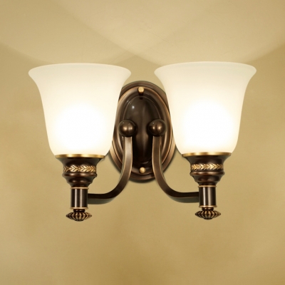 Frosted Glass Bell Shade Wall Lamp Bedroom Foyer 1/2 Lights Antique Style Sconce Light in Black