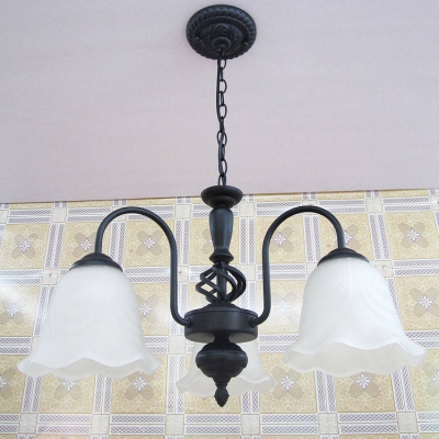 Frosted Glass Metal Chandelier Living Room 3/5 Lights Traditional Hanging Light in Black/White