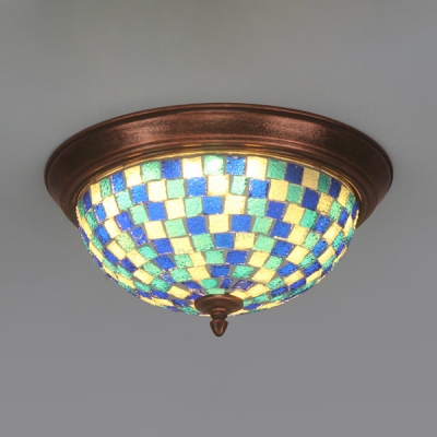 Glass Bowl Flush Mount Light Dining Room Tiffany Style White/Blue/Blue and Clear Overhead Light