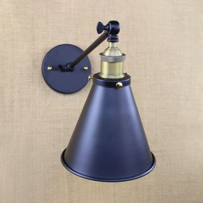 Pack of 2 Black Cone Wall Light 1 Light Vintage Style Metal Adjustable Wall Sconce for Kitchen Bar