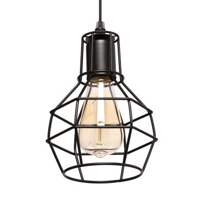 Black Wire Caged Pendant Light Metal 1 Light Vintage Style Plug In Hanging Light for Dining Room Coffee Shop