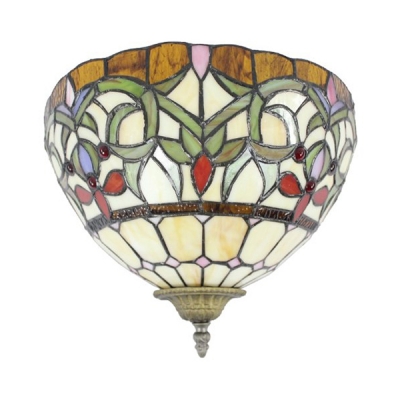 Plant Pattern Wall Lamp Tiffany Style Rustic Stained Glass Sconce Light for Bedroom Kitchen