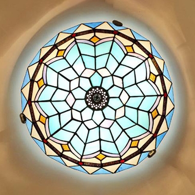 Living Room Bowl Ceiling Light Stained Glass Tiffany Style Flush Mount Light