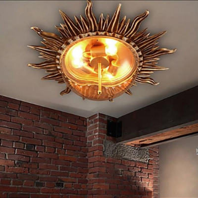 Metal And Glass Sun Ceiling Light Fixture 3 Lights Vintage Style Flush