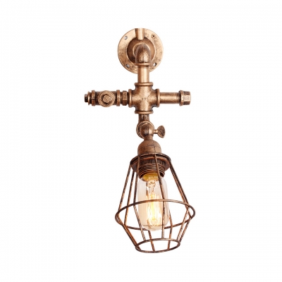 Metal Cage Wall Lighting Coffee Shop One Light Industrial Sconce Lighting Antique Gold/Antique Silver