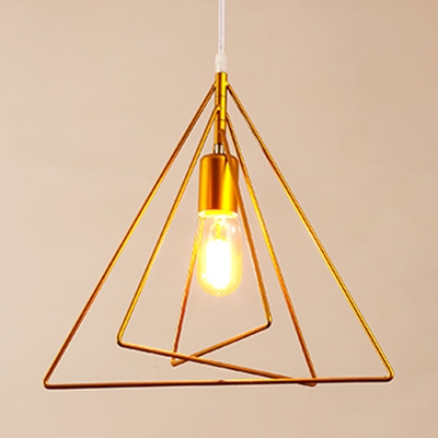Metal Frame Semi Flush Mount Light with Triangle Shade One Light Industrial Ceiling Light in Gold