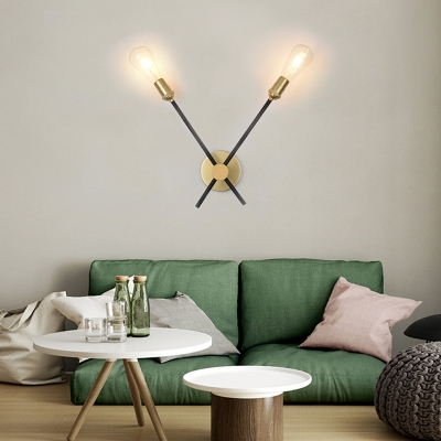 Metal Open Bulb Wall Light 2 Lights Industrial Sconce Wall Lamp in Gold for Living Room Restaurant