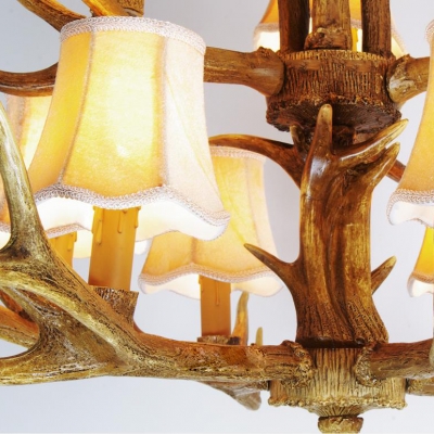 Resin Tapered Shade Chandelier with Antlers Decoration 6/8/9 Lights Antique Style Pendant Light