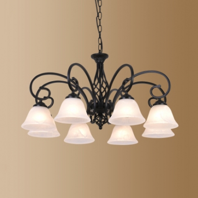 Restaurant Cone Shade Chandelier Metal Frosted Glass 3/5/6/8 Lights Traditional Black Hanging Light