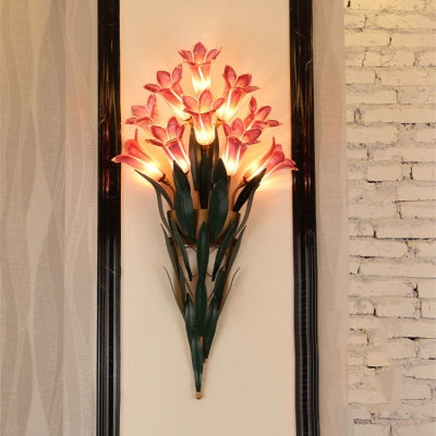 Romantic Tulip Bouquet Wall Lamp 6/10 Lights Pink Glass Metal Sconce Light for Bedroom Living Room
