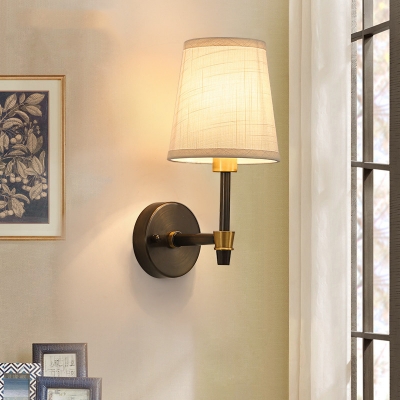 Rustic Style Tapered Sconce Light Fabric 1 Light White Wall Light for Hallway Study Room