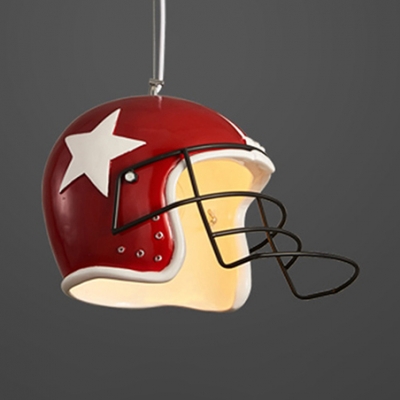 Sport Style Helmet Shape Ceiling Lamp Single Light Metal Hanging Light in White/Red for Shop