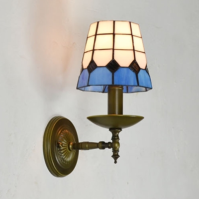 Tapered Shade Wall Light Bedroom Stained Glass 1 Light Tiffany Style Sconce Light in Blue/Yellow/Green/Pink