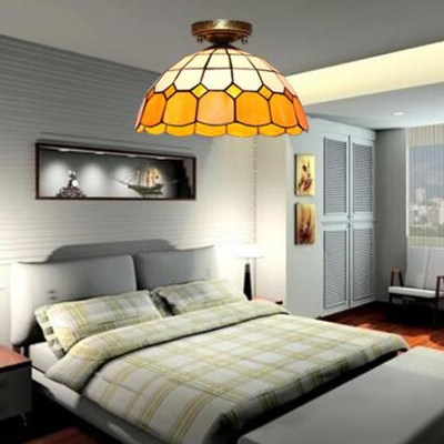 Tiffany Style Dome Ceiling Mount Light One Light Stained Glass Ceiling Lamp for Bedroom