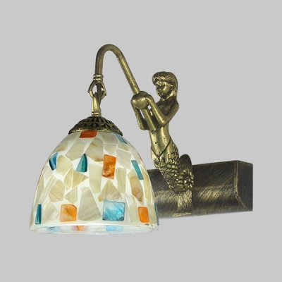 Tiffany Style Dome Wall Lamp 1 Light Glass Sconce Light with Colorful Shell Decoration and Mermaid