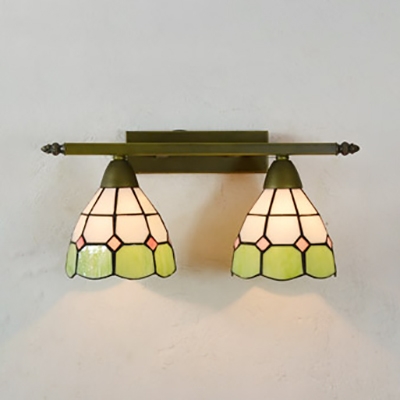 Tiffany Style Dome Wall Light Stained Glass 2 Lights Sconce Light for Dining Room Hallway