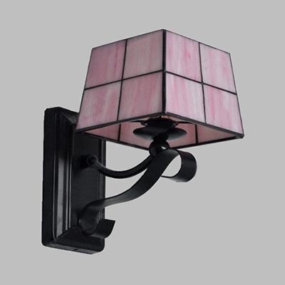 Traditional Beige/Pink/Blue Wall Sconce 1 Light Glass and Metal Wall Light for Bedroom Study