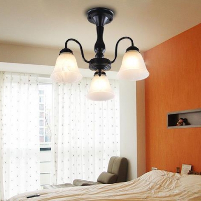 Vintage Style Bell Semi Flush Mount Light 3/5 Lights Metal Ceiling Light in Black for Bedroom