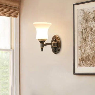 Vintage Style Curved Wall Sconce 1/2 Lights Frosted Glass Sconce Light in White for Bathroom