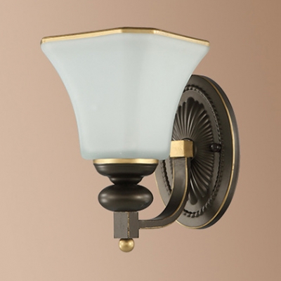 White Bell Shade Sconce Lamp Frosted Glass 1 Light Antique Style Wall Light for Hotel Stair