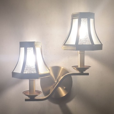 2 Lights Tapered Shade Sconce Light Elegant Style Glass Metal Wall Lamp for Bedroom Living Room