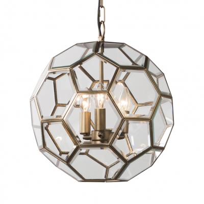 3 Lights Polyhedron Shade Chandelier Rustic Style Metal and Glass Hanging Light for Restaurant Living Room