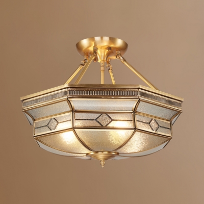 4 Lights Octagon Semi Ceiling Mount Light Antique Style Glass Ceiling Lamp for Bedroom