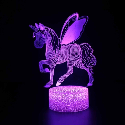 7 Color Changing 3D Illusion Lamp Gift Bedroom USB Port Battery Charger Touch Sensor Unicorn Night Light with Remote Controller
