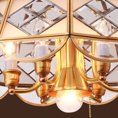 Antique Style Ceiling Light Metal and Glass 7 Lights Brass Chandelier for Living Room Hotel