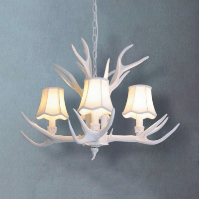 Antlers Decoration Pendant Light with Tapered Shade 3/4/5 Lights Antique Style Chandelier for Bedroom