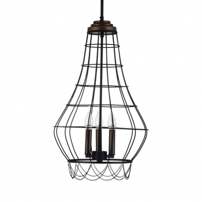 Black Candle Hanging Light with Wire Cage 3 Lights Industrial Metal Chandelier Dining Room Kitchen