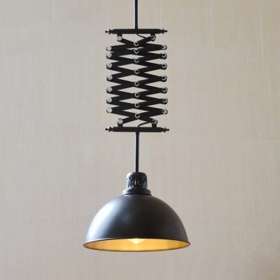 Black/White Dome Shade Extendable Pendant Light Industrial Glass 1 Light Hanging Lighting for Cafe Restaurant