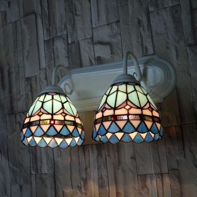 

Blue Dome Wall Light 2 Lights Tiffany Style Antique Glass Sconce Light for Hallway, HL522820