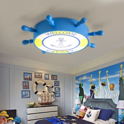 Blue Rudder LED Ceiling Light Boy Girl Bedroom Metal Acrylic Blue Flush Ceiling Light with White Lighting