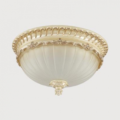 Bronze/Off-white Dome Ceiling Light 3 Light Vintage Style Fluted Glass Flush Light for Hotel